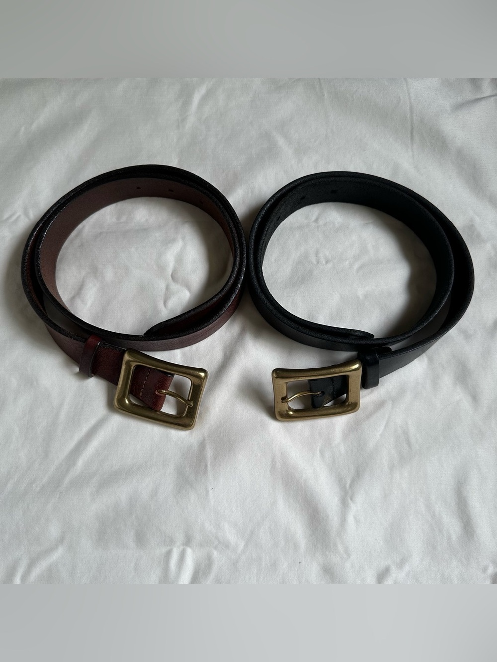 Limited - Genuine Leather Belts with Large Rectangular Brass Buckle - 2 Pack